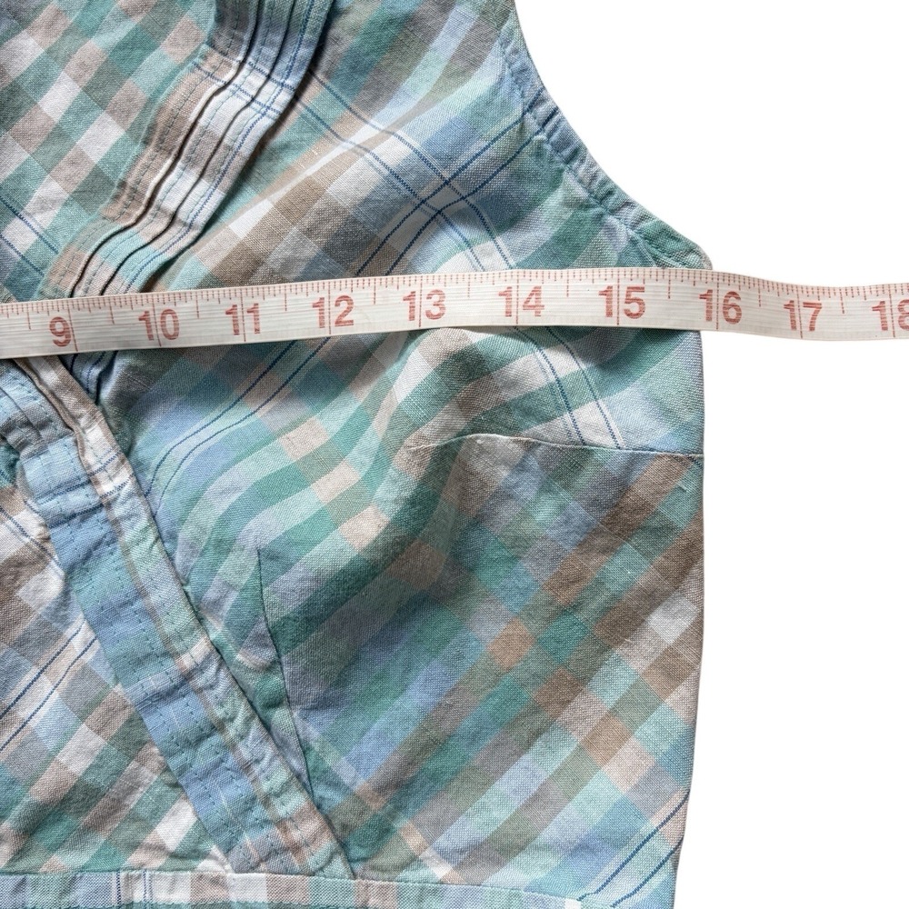 LL Bean Sleeveless A Line Dress Size 6 Madras Plaid Linen Cotton Blue Green Wrap - Picture 9 of 12